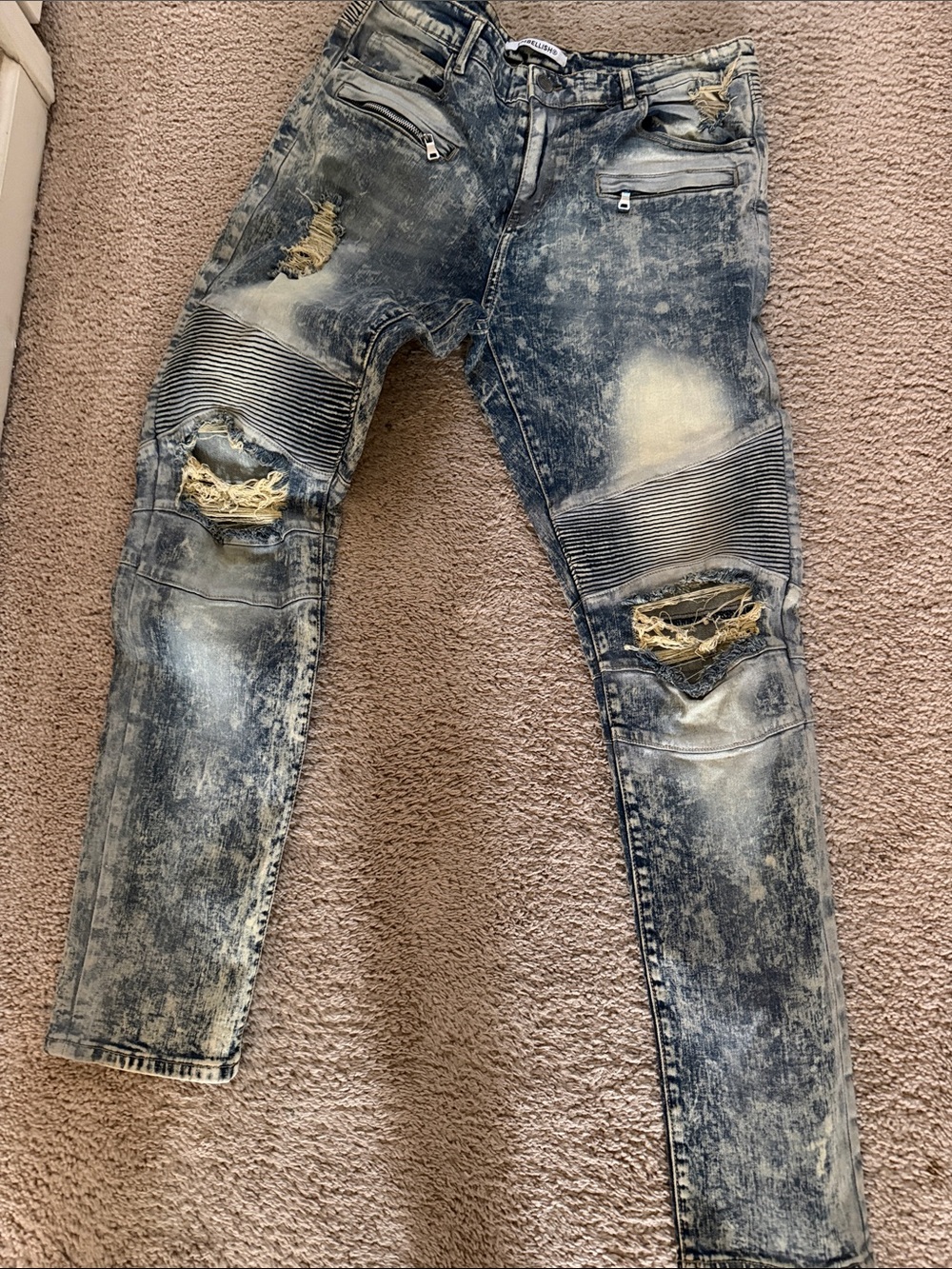 Men's Distressed Acid Wash Blue Jeans